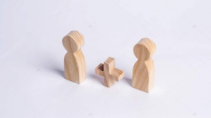Two people with a plus in between. Wooden figures of persons. Friends, relatives, lovers. Social mathematics. Partner. Man plus man on white background. A new person, additional help.
